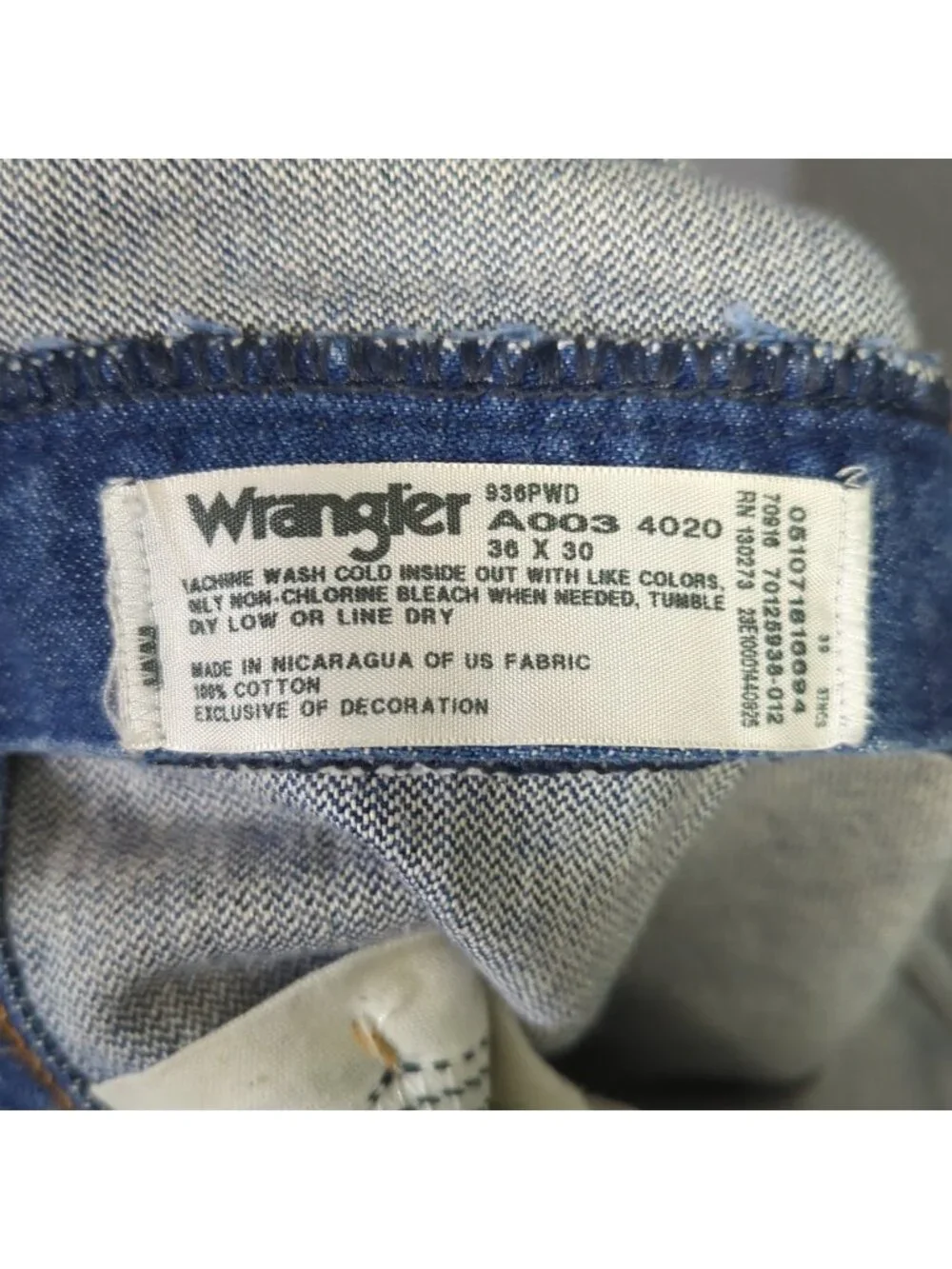 Wrangler Jeans Men's 36x30 Blue 936DEN Cowboy Cut Slim Fit Western